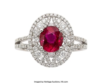55084: Mozambique Ruby, Diamond, White Gold Ring  Stone