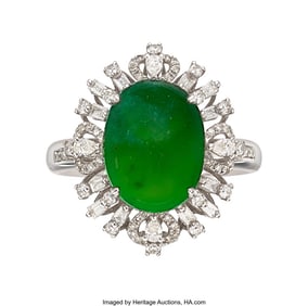 55247: Omphacite Jade, Diamond, White Gold Ring   Stone