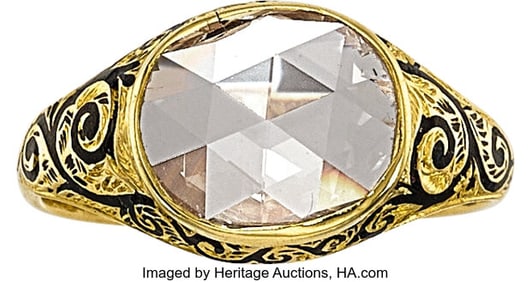 55332: Victorian Diamond, Enamel, Gold Ring,  English,