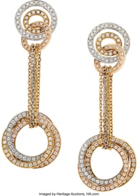 55008: Cartier Diamond, Gold Earrings  Stones: Full-cut