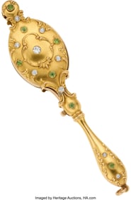 55334: Art Nouveau Diamond, Demantoid Garnet,  Gold Lor