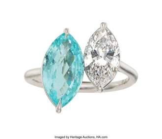 55252: Paraiba-Type Tourmaline, Diamond, Platinum Ring