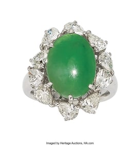 55090: Jadeite Jade, Diamond, Platinum Ring  Stones: Ja