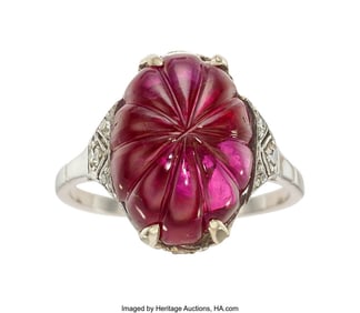 55338: Art Deco Burma Ruby, Diamond, Platinum Ring  Sto