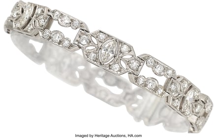 55339: Art Deco Diamond, Platinum Bracelet  Stones: Tra