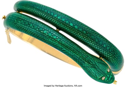 55091: Enamel, Diamond, Gold Bracelet  Stones: Single-c