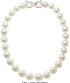 55254: South Sea Cultured Pearl, Diamond,  Platinum Nec