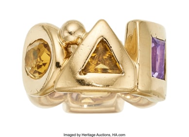 55017: Chanel Multi-Stone, Gold Ring  Stones: Rectangul