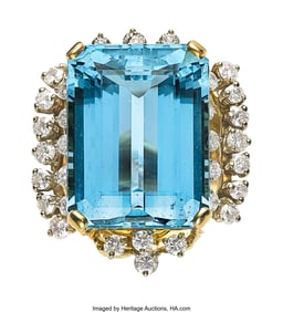 55093: Aquamarine, Diamond, Gold Ring  Stones: Emerald-