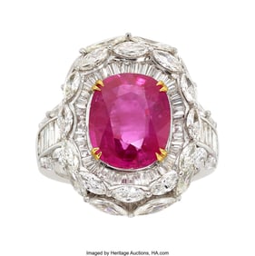 55256: Burma Ruby, Diamond, White Gold Ring  Stones: Cu