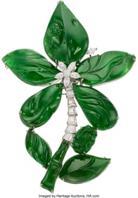 55019: Jadeite Jade, Diamond, White Gold Brooch  Stones