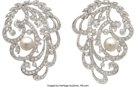 55346: Seaman Schepps Diamond, Cultured Pearl,  Platinu