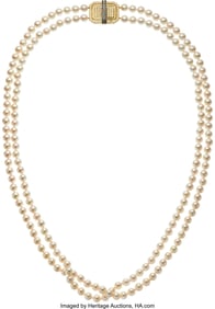 55258: Cultured Pearl, Diamond, Sapphire,  Gold Necklac