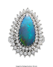 55259: Black Opal, Diamond, White Gold Ring  Stones: Pe