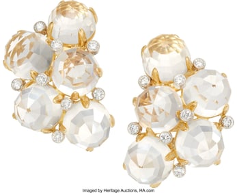 55023: Aletto Diamond, Rock Crystal Quartz, Gold Earrin