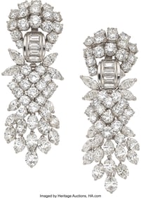 55260: Diamond, Platinum Earrings  Stones: Full, marqui