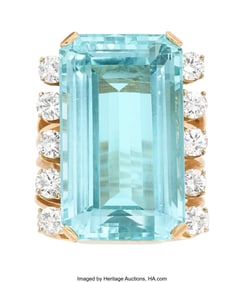 55024: Aquamarine, Diamond, Gold Ring  Stones: Emerald-