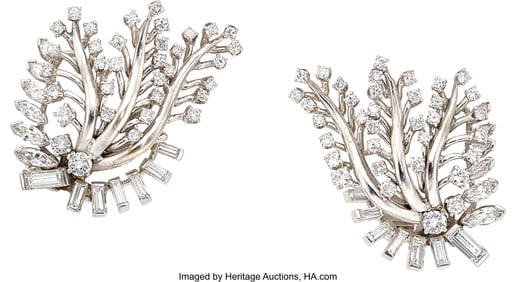 55350: Diamond, Palladium Earrings  Stones: Baguette, m