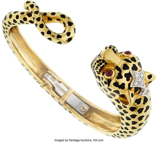 55028: David Webb Diamond, Ruby, Enamel, Gold Bracelet