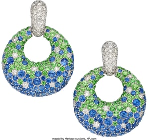 55101: Sapphire, Tsavorite Garnet, Diamond,  White Gold