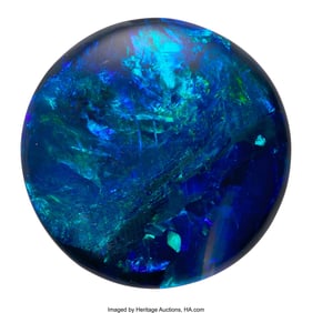 55182: 21.16 ct Black Opal  Shape: Double cabochon Meas