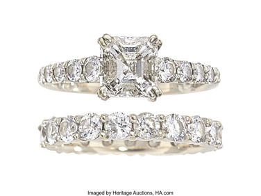 55264: Diamond, White Gold Ring Set  Stones: Emerald-cu