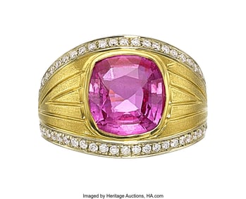 55030: Sarosi Pink Sapphire, Diamond, Gold Ring  Stones