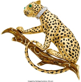 55033: David Webb Diamond, Emerald,  Enamel, Platinum,