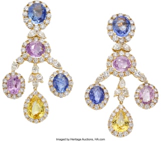 55104: Ceylon Multi-Color Sapphire, Diamond, Gold Earri