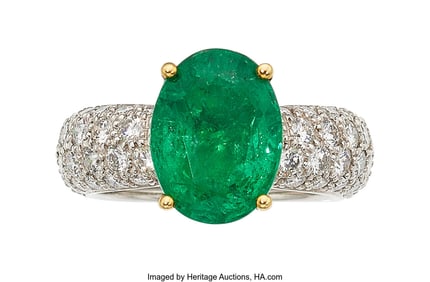55358: Ritani Emerald, Diamond, Platinum, Gold Ring  St