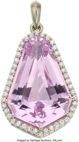 55036: Kunzite, Diamond, White Gold Pendant  Stones: Fa