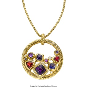 55038: David Yurman Multi-Stone, Diamond,  Gold Pendant