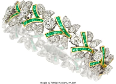 55270: Diamond, Emerald, Gold Bracelet  Stones: Europea