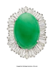55367: Jadeite Jade, Diamond, Platinum,  White Gold Rin