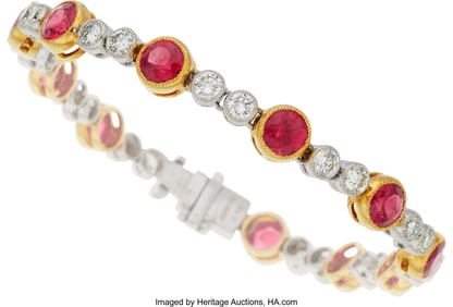 55192: Ruby, Diamond, Gold Bracelet  Stones: Round-cut
