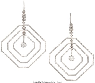 55275: Diamond, Platinum Earrings  Stones: Square emera