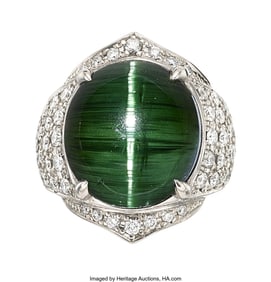 55276: Cat's-Eye Tourmaline, Diamond, Platinum Ring  St