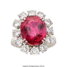 55047: Pink Sapphire, Diamond, Platinum Ring, French  S