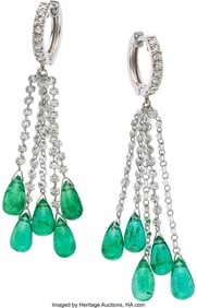 55116: Emerald, Diamond, Platinum, White Gold Earrings