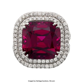 55375: Rhodolite Garnet, Diamond, White Gold Ring  Ston