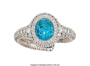 55279: Paraiba Tourmaline, Diamond, White Gold Ring  St