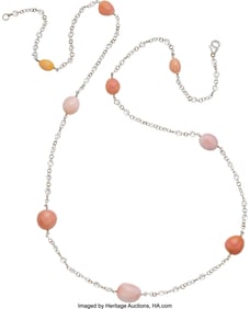 55198: Conch Pearl, Diamond, White Gold Necklace  Stone