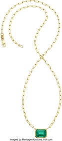 55280: Emerald, Gold Necklace  Stones: Emerald-cut emer