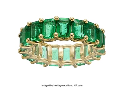 55053: Emerald, Gold Eternity Band  Stones: Emerald-cut
