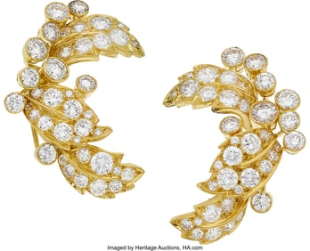 55119: Diamond, Gold Earrings  Stones: Full, single, an