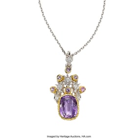 55379: Multi-Color Sapphire, Diamond,  Gold Pendant-Nec