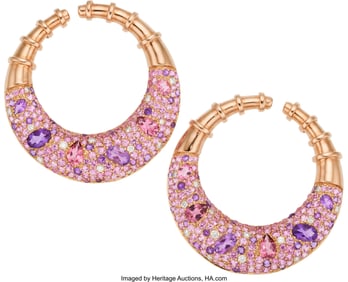 55380: Multi-Stone, Diamond, Rose Gold Earrings  Stones