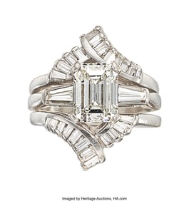 55282: Diamond, Platinum, White Gold Ring   Stones: Eme