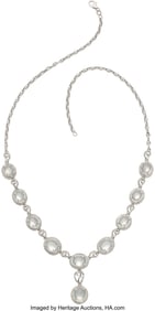 55382: Jadeite Jade, Diamond, White Gold Necklace  Ston