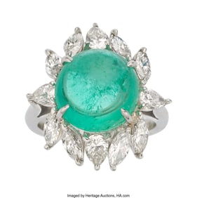 55384: Colombian Emerald, Diamond, Platinum Ring  Stone